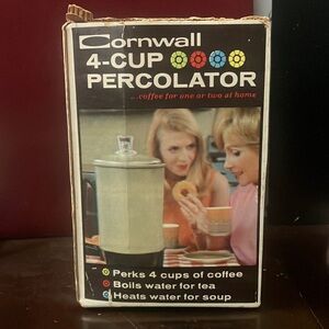 Vintage Cornwall 4-cup Yellow Percolator with Original Box